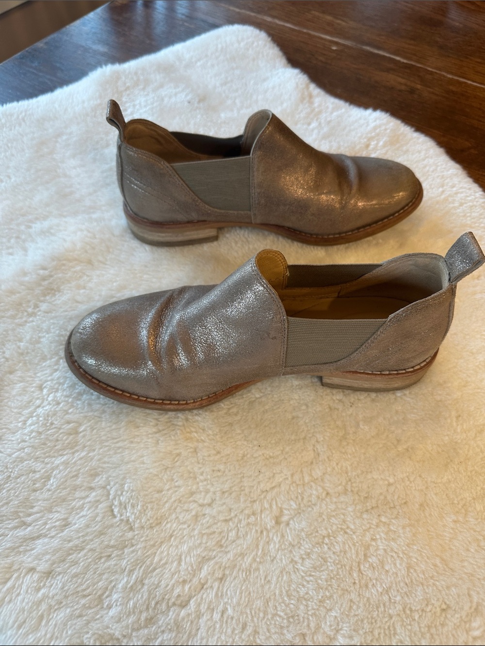 Clarks Metallic Taupe Slip-On Leather Flats